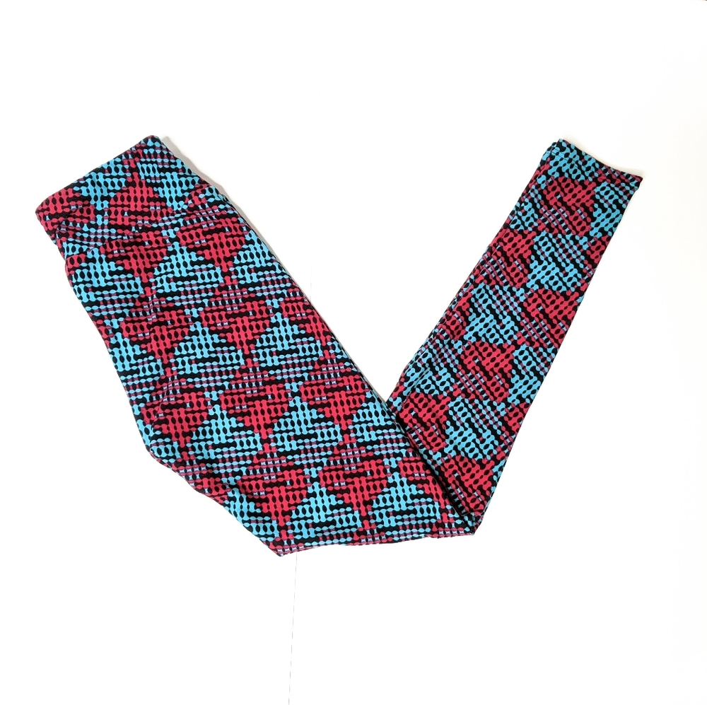 LulaRoe leggings geometric design red & teal‎ OS